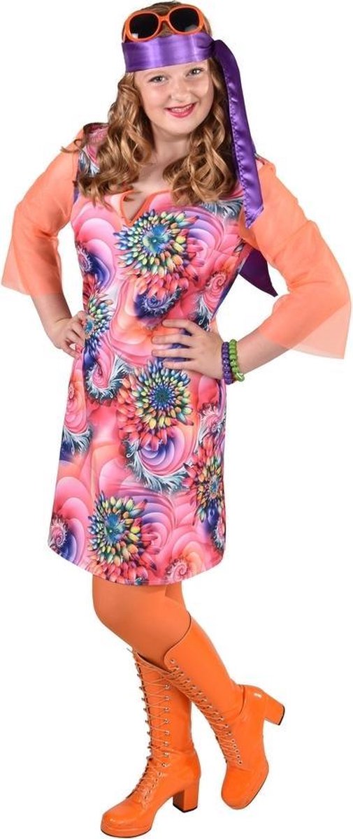 Hippie Kostuum | Grote Zomer Bloemen Hippie | Meisje | Maat 128 | Carnaval kostuum | Verkleedkleding